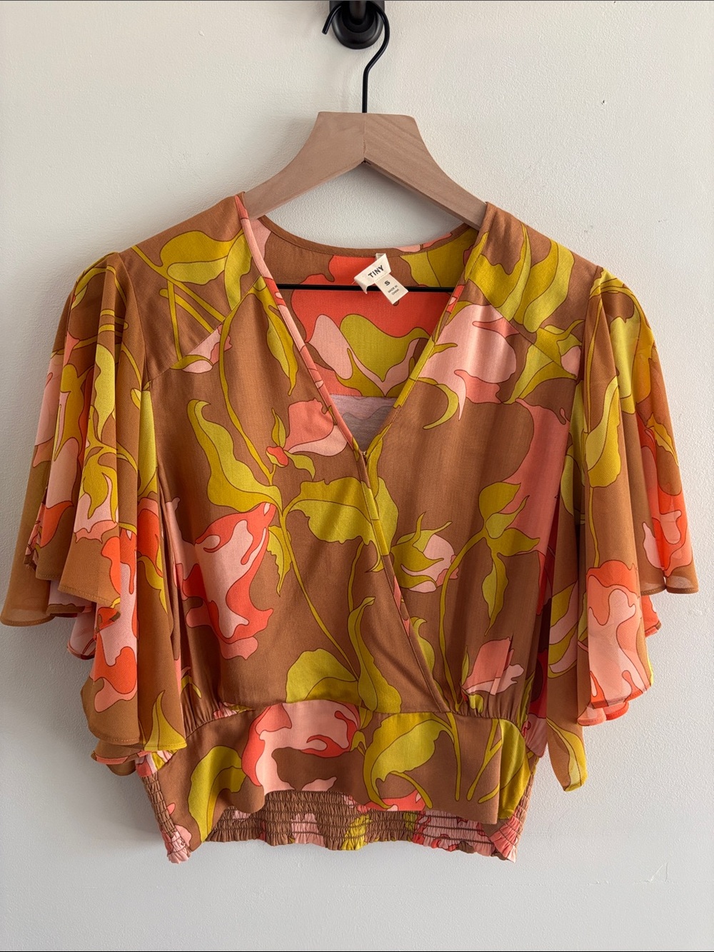 TINY โขFloral Faux Wrap Top With Flutter Sleeves